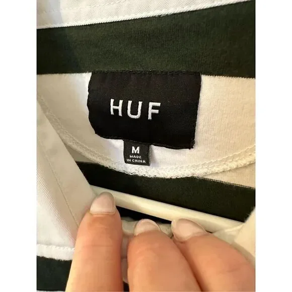 HUF Worldwide Striped Long Sleeve Collared Polo Shirt - Size M - Picture 4 of 8